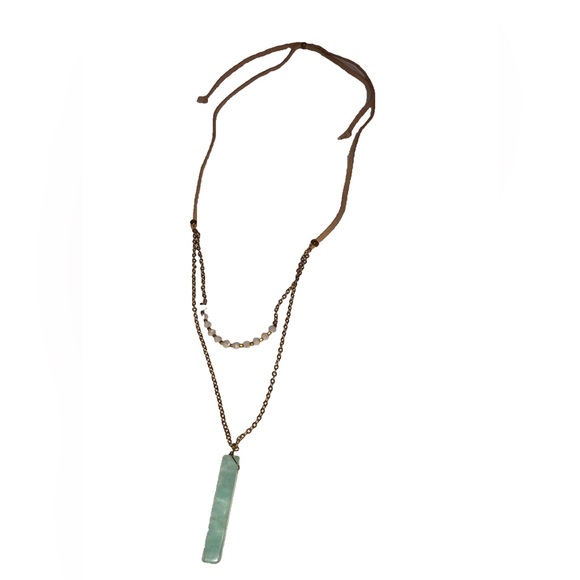 Necklace with blue stone and beaded‎ adjustable pull sides - Picture 1 of 11